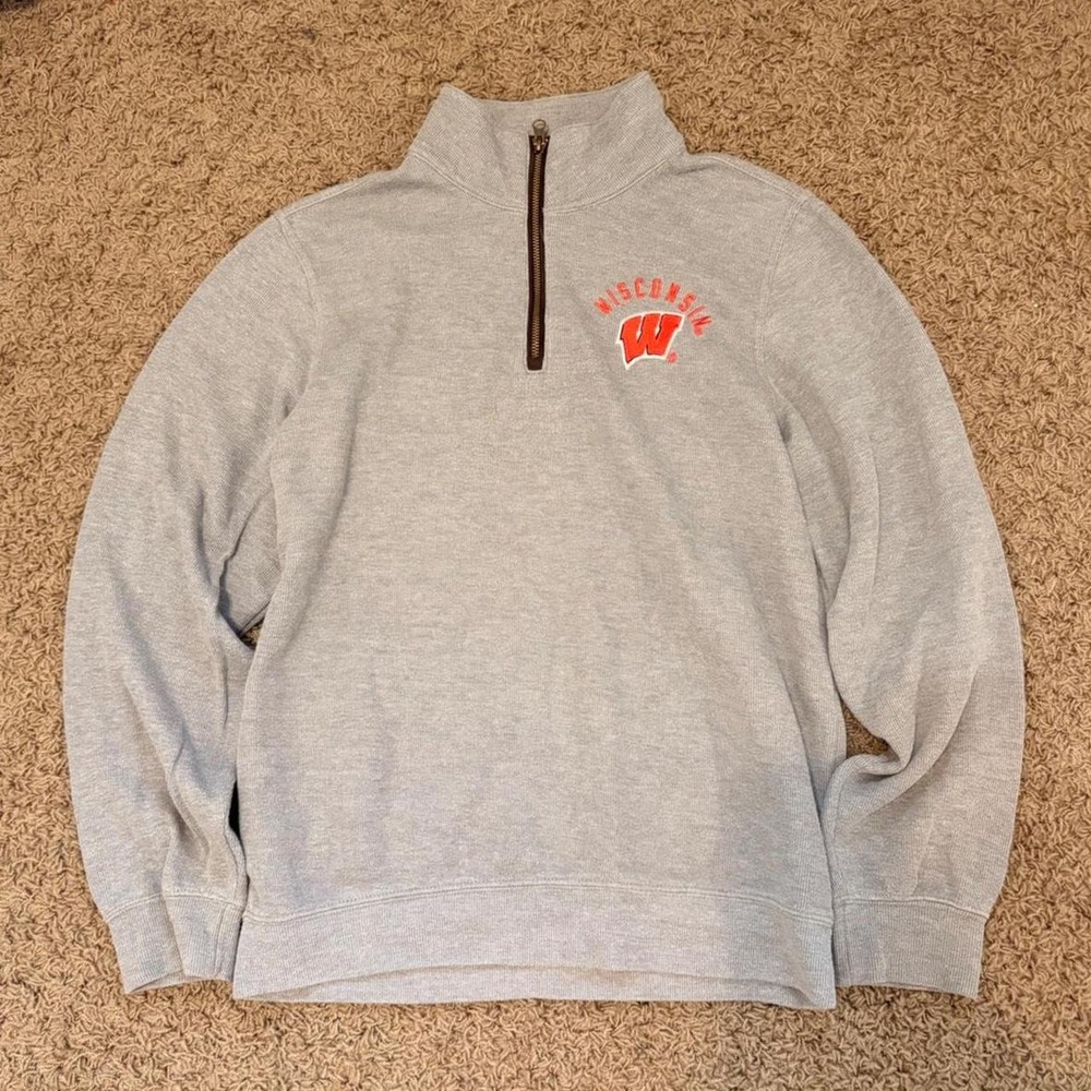 Champion Wisconsin Badgers UW Madison Quarter Zip Sweatshirt Grey Small